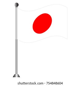 Flag of Japan on a pole, Vector illustration