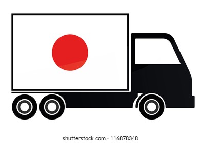 The flag of Japan painted on the side of the silhouette of a truck