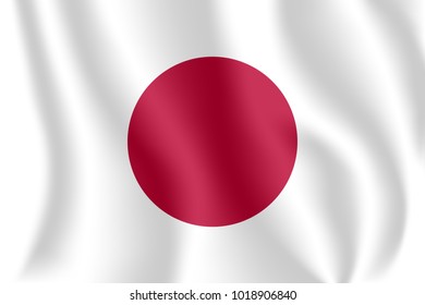 Flag of Japan. Realistic waving flag of Japan. Fabric textured flowing flag of Japan.