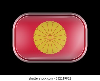 Flag of Japan. Rectangular Shape with Rounded Corners. This Flag is One of a Series of Glass Buttons