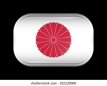 Flag of Japan. Rectangular Shape with Rounded Corners. This Flag is One of a Series of Glass Buttons