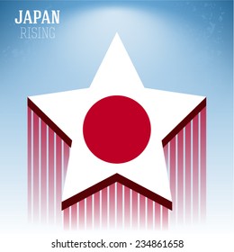 Flag of Japan in a rising star illustration on sky blue background, vector design. 