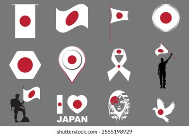 Flag of Japan Set, Original and simple Japan flag Bundle, vector illustration of Japan flag Collection
