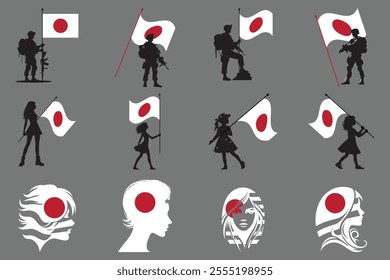 Flag of Japan Set, Original and simple Japan flag Bundle, vector illustration of Japan flag Collection
