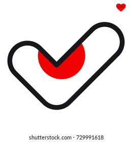 Flag of Japan in the shape of check mark, vector sign approval, symbol of elections, voting.