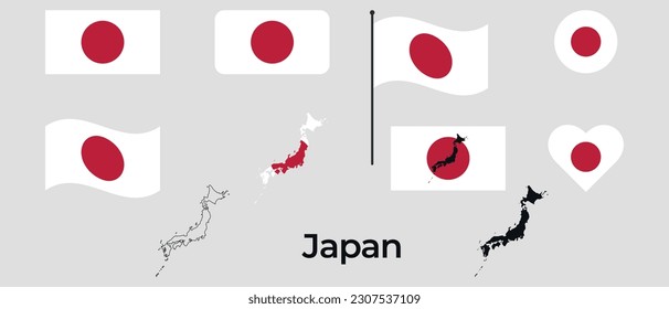 Bandera de Japón. Silhouette de Japón. Símbolo nacional