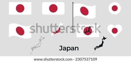 Flag of Japan. Silhouette of Japan. National symbol