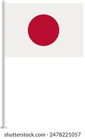 Bandera de Japón con el poste de plata icono plano aislado sobre fondo blanco.