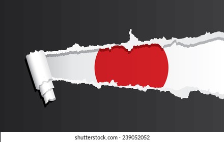 Flag Of Japan Under Ripped Paper Vector Illustration.