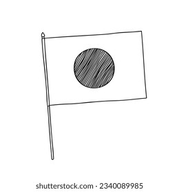 Flagge Japans. Vektorgrafik, handgezeichnet schwarz-weißes Flag.