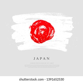 Flag of Japan. Vector illustration on a gray background. Brush strokes drawn by hand. Independence Day.