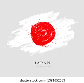 Flag of Japan. Vector illustration on a gray background. Brush strokes drawn by hand. Independence Day.