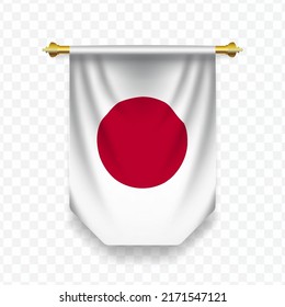 Flag of Japan. Vector illustration of a vertical hanging flag on a transparent background (PNG). 