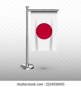 Flag of Japan. Vector illustration of a vertical hanging flag with flagpole on a transparent background (PNG).
