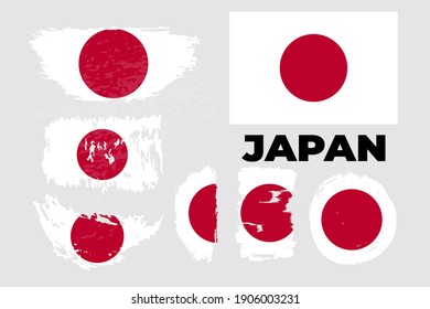 Flag of Japan. Vector stock grunge illustration set on a gray background. Brush strokes drawn by hand. Independence Day. 