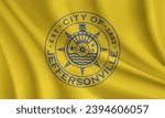 Flag of Jeffersonville, Indiana, USA. Realistic waving flag of Jeffersonville vector background.