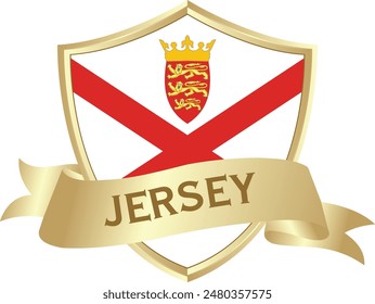 Flag of jersey as around the metal gold shield with jersey flag