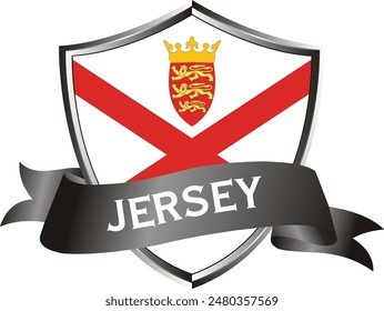 Flag of jersey as around the metal silver shield with jersey flag