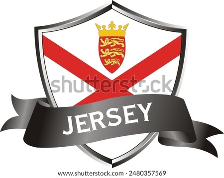 Flag of jersey as around the metal silver shield with jersey flag