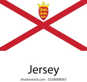 La bandera de Jersey, una dependencia de la corona británica. Cuenta con una cruz roja sobre un fondo blanco, con el escudo de armas de Jersey en la esquina superior izquierda.