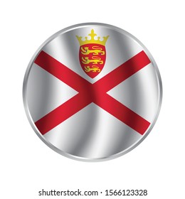 Flag of Jersey glossy button. Round button national flag of Jersey with the reflection of light and shadow. Icon country. Realistic vector illustration.