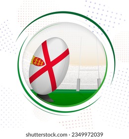 Flag of Jersey on rugby ball. Round rugby icon with flag of Jersey. Vector illustration.