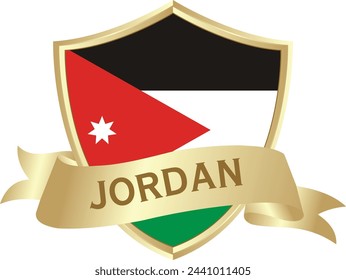 Flag of jordan as around the metal gold shield with jordan flag