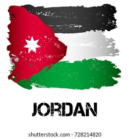 Flag of Jordan from brush strokes in grunge style isolated on white background. Arab kingdom in Western Asia. Vector illustration