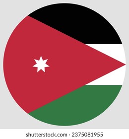 The flag of Jordan. Button flag icon. Standard color. Circle icon flag. Computer illustration. Digital illustration. Vector illustration.