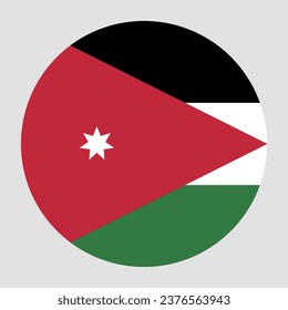 The flag of Jordan. Button flag icon. Standard color. Circle icon flag. Computer illustration. Digital illustration. Vector illustration.
