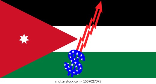 Flag of Jordan and dollar sign arrow graph going up