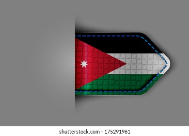 Flag of Jordan in the form of a glossy textured label or bookmark. Vector illustration.