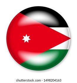 Flag of Jordan in the form of a round button with a light glare and a shadow. 