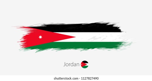 Flag of Jordan, grunge abstract brush stroke on gray background. Vector illustration.