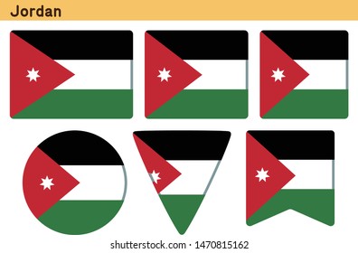 Flag of Jordan. Flag icon set of six different shapes. Vector Illustration.
