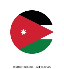 The flag of Jordan. Flag icon. Standard color. A round flag. Computer illustration. Digital illustration. Vector illustration.