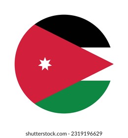 The flag of Jordan. Flag icon. Standard color. A round flag. Computer illustration. Digital illustration. Vector illustration.