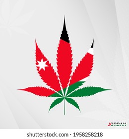 Flag of Jordan in Marijuana leaf shape. The concept of legalization Cannabis in Jordan. Medical cannabis illustration.