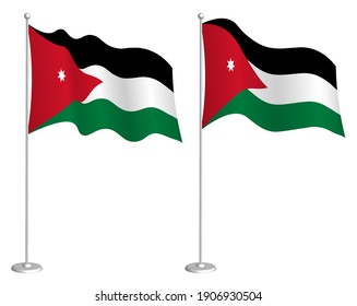 flag of Jordan on flagpole waving in wind. Holiday design element. Checkpoint for map symbols. Isolated vector on white background