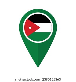 Bandera de Jordania en el mapa icono de punto de referencia color verde aislado