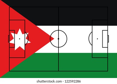 The flag of Jordan with the outline of a football pitch on it