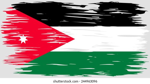 The flag of Jordan. Painted brush colored inks. Symbol Independence Day National Patriotic Travel Country Background Grunge Paint Stock Vector Icon Logo Picture Image Illustration Political