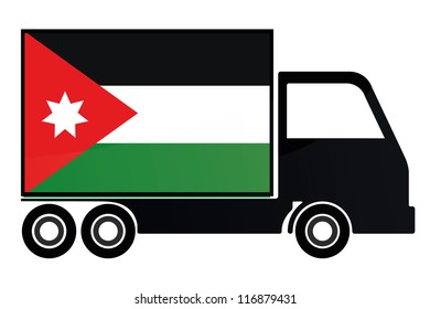 The flag of Jordan painted on the side of the silhouette of a truck