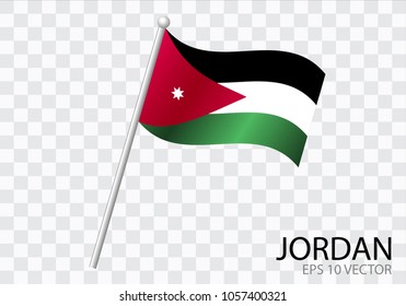 Flag of JORDAN with flag pole waving in wind.Vector illustration