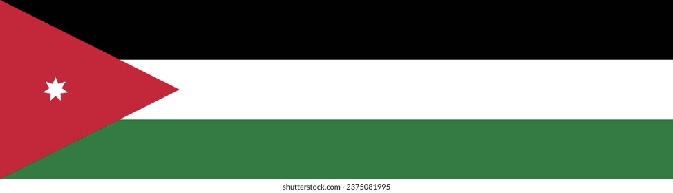La bandera de Jordania. Icono de rectángulo. Icono de marca. Color estándar. Una larga pancarta. Ilustración del equipo. Ilustración digital. Ilustración vectorial.
