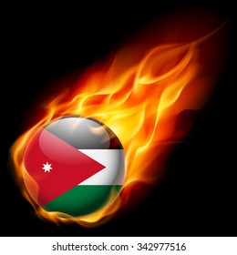 Flag of Jordan as round glossy icon burning in flame