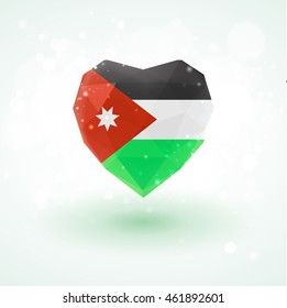 Flag of Jordan in shape of diamond glass heart in triangulation style for info graphics, greeting card, celebration of Independence Day, printed materials 