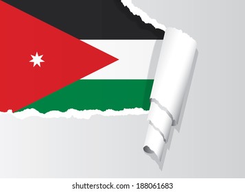 Flag of Jordan under ripped paper vector illustration.