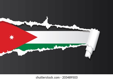 Flag of Jordan under ripped paper vector illustration.
