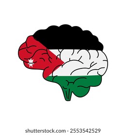 Flag of Jordan. Vector illustration of a combination of a human brain with a country flag on a white background.